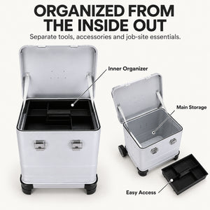 Open tool case showing removable black compartment organizer and main storage