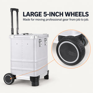 Actual 5-inch wheel detail on ALUBOX rolling tool case