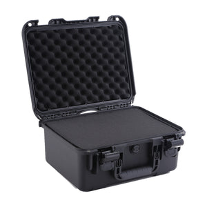 Black FR2 case with the lid open, showing the included foam interior.