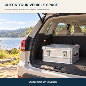 Aluminum storage case in a stationary vehicle cargo area