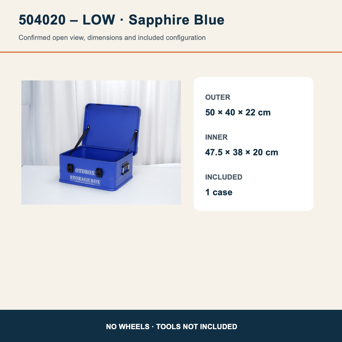 504020 low sapphire blue open aluminum case dimensions