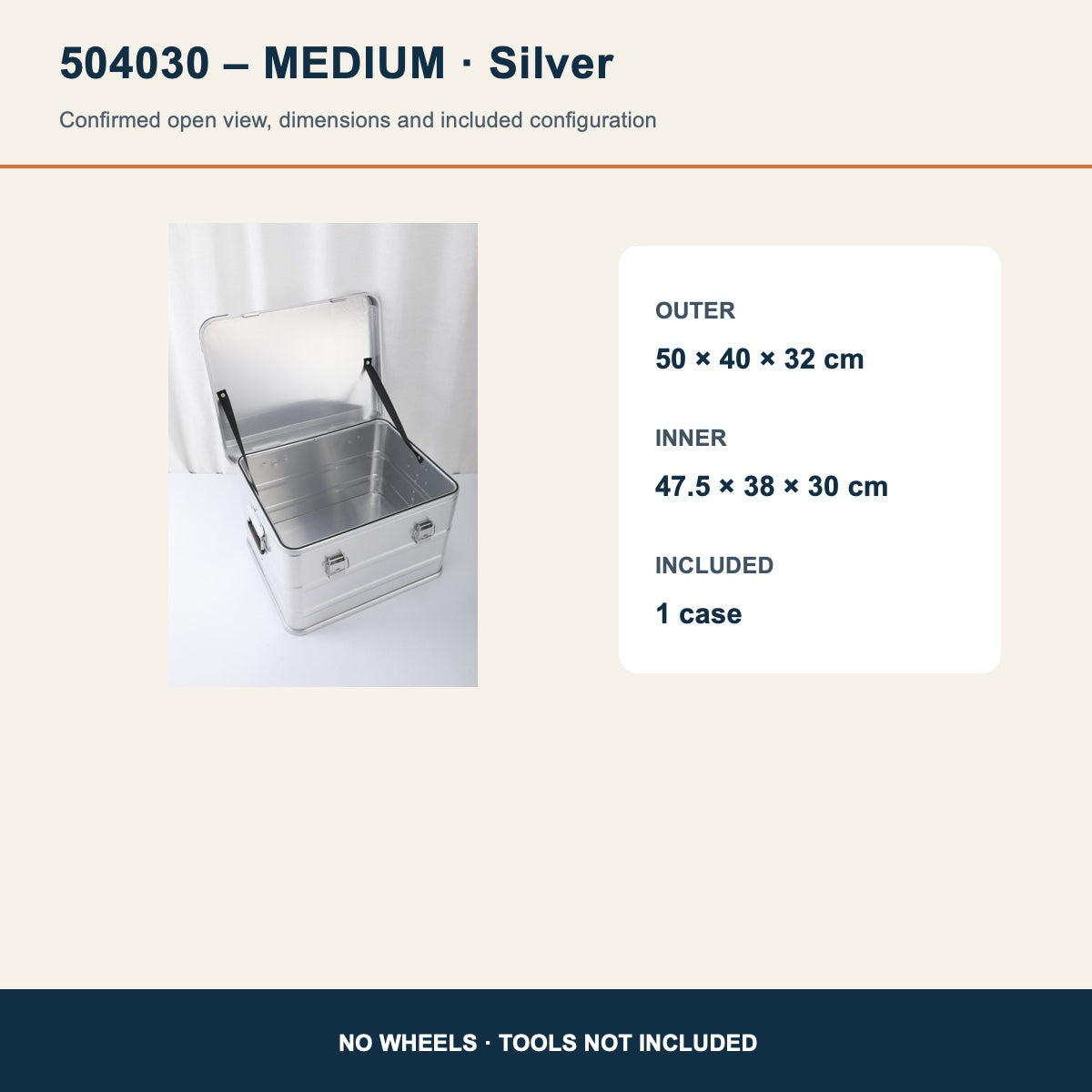504030 medium silver open aluminum case dimensions