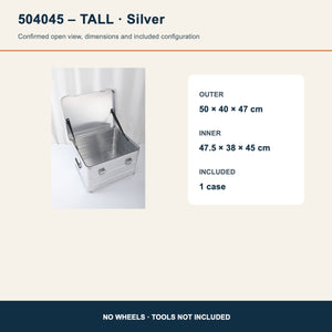 504045 tall silver open aluminum case dimensions
